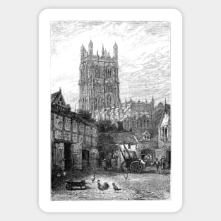 Engraving of St. Giles Church in Wrexham, Wales Sticker